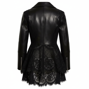 Chaqueta de Cuero con Encaje para Mujer, Chaqueta de Cuero Genuino para Mujer - Product Image 3