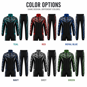 Ensemble de survêtement sportif pour homme, noir et vert néon, imprimé géométrique, fermeture éclair intégrale, avec poches latérales, vêtements d'automne, matière polyester - Product Image 4