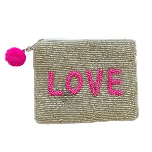 Monedero hecho a mano con diseño de amor, monedero con cuentas de semillas, accesorio de moda personalizado con cierre de cremallera - Product Image 1