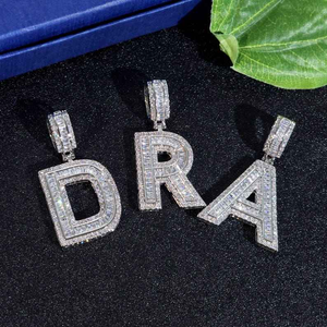 925 <b>Silver</b> Custom <b>Initial</b> Letter Pendant Iced Out Baguette Moissanite Diamond Hip Hop <b>Necklace</b> Charm Personalized Gift - Product Image 6