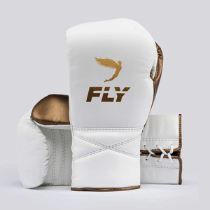Genuine Leather Fly <b>White</b> Gold Boxing Gloves <b>Lace</b>-up Handmade Padding Oem Fly Sparring Gloves Professional Fight Gym Gloves - Product Image 1