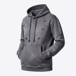 Sweat à capuche personnalisé pour homme en molleton vintage délavé avec poches, respirant, coupe brute, en coton vieilli 2026 - Product Image 1