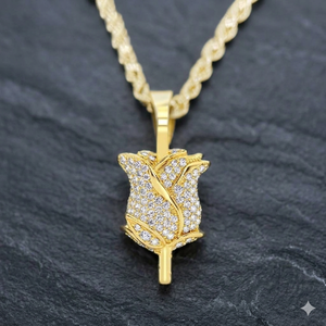 Hip Hop Luxury Iced Rose Pendant <b>Necklace</b> 10K <b>Solid</b> Gold Plated Moissanite Custom Flower Jewelry Gifts Women customized charm - Product Image 6