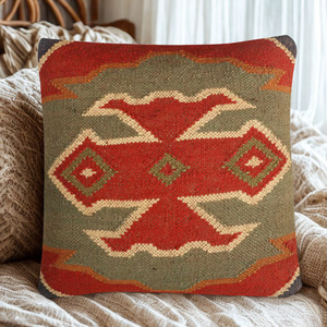 Coussin de siège et de dossier en laine et jute tissé à la main, style rustique élégant, motif multicolore, pour chaise de maison, d'hôtel ou de bureau - Product Image 5