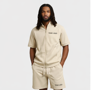 Custom Logo Short Sleeve <b>Zip</b> <b>Up</b> Tracksuit Shorts Set Lightweight Tracksuit Two Piece Zipper Short Sleeve <b>Jacket</b> Short Set - Product Image 4