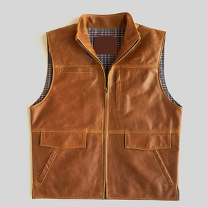 2026 <b>Men's</b> Vintage Brown <b>Leather</b> Vest Motorcycle Biker <b>Waistcoat</b> Sleeveless Utility Jacket Casual Custom Genuine <b>Leather</b> Apparel - Product Image 1