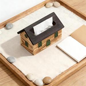 Caja de pañuelos de madera maciza con diseño rústico de cabaña, un accesorio decorativo encantador para el dormitorio de los niños, la oficina o el tocador. - Product Image 3