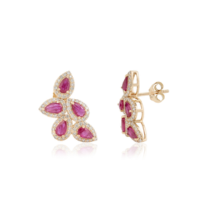 Pendientes de Oro Amarillo de 14K con Rubíes y Diamantes en Forma de Alas, Diseño ODM OEM Hecho a Mano, Última Moda en Joyería Personalizada - Product Image 3