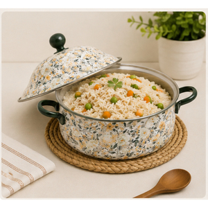 Casserole élégante en émail floral, réchaud isotherme pour aliments, intérieur en acier inoxydable à double paroi, plat de service thermique pour buffet - Product Image 6