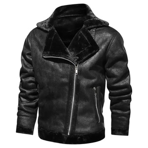 Chaqueta de Cuero PU Negra para Hombre con Forro de Piel Sintética, Cierre Frontal con Cremallera, Dos Bolsillos, Estilo Motero, Ropa de Invierno - Product Image 1