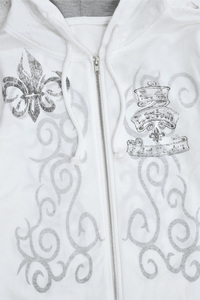 <b>White</b> Zip Up <b>Hoodie</b> <b>Women</b> Floral Print Plaque Graphic Cotton Blend Autumn Top - Product Image 3