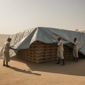 Bâche de protection pour empilage en vrac 280 g/m² en PEHD, imperméable, avec sangle renforcée, durable, pour charges lourdes, pour stock industriel - Product Image 5