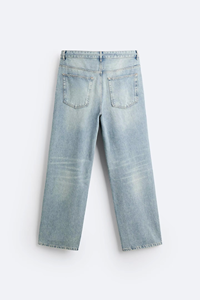 Vaqueros anchos de mezclilla blanqueada para hombre, azul claro, de pierna recta, de algodón lavado, de peso pesado, estilo urbano, tallas grandes - Product Image 2