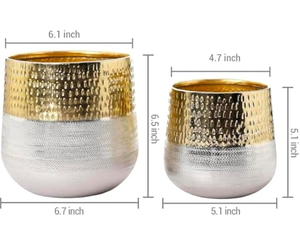 Gold Trimmed Metal Planter Set Of 2 Gold and <b>White</b> Color fancy Designing Plants Planters and Pots Top Selling Home Decor Planter - Product Image 5