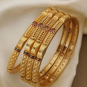 Elegant Floral Motif Gold Finish Metal Craft <b>Bangles</b> Set Lightweight Traditional Bracelet Jewelry for Women Daily Wear - Product Image 2