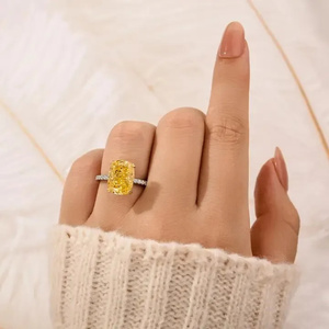 Trendy 925 Moissanite Diamond Yellow Stone Elongated <b>Cushion</b> Cut Engagement <b>Ring</b> In Sterling Silver White Gold Plated for Women - Product Image 5