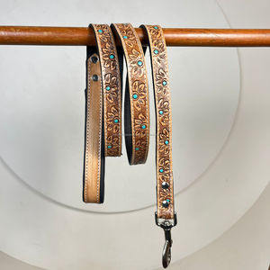 Pretty High Quality OEM Luxury Pet Accessories Adjustable Personalized Custom Hand Tooled Genuine Leather Dog Collar & Leash Set - Product Image 4