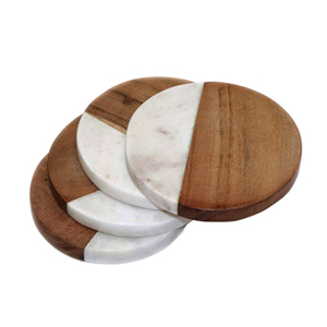 Sous-verres en marbre et bois personnalisés en gros – Ensemble de sous-verres modernes ronds en marbre naturel et bois pour tasses à thé et café, idéal pour la décoration de table - Product Image 1