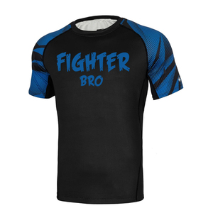 Camiseta de Compresión Deportiva para Hombre Fighter Bro, Azul con Diseño Geométrico, Manga Corta, Ecológica, Antibacteriana, Protección UV, Secado Rápido - Product Image 1