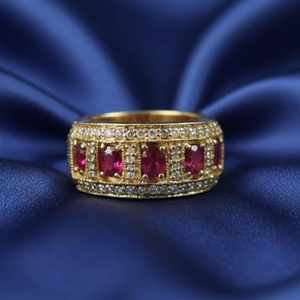 <b>Ruby</b> Anniversary Ring 925 Sterling Silver 14K Gold Plated Elegant Handmade Jewelry Gift For Her Women - Product Image 6