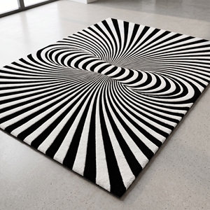 3D Vortex Illusion Area <b>Rug</b> <b>Black</b> White Hand Tufted Abstract Carpet Modern Floor Mat for Home Hallway Entry - Product Image 1