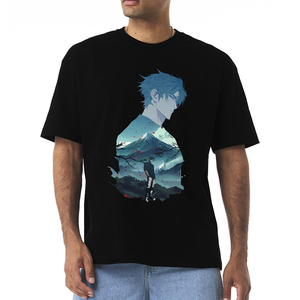 เสื้อยืดแขนสั้นสีดำสำหรับผู้ชาย พิมพ์ลายวิวทิวทัศน์อนิเมะ คอกลม ทรงลำลอง พอดีตัว มีโลโก้ด้านหน้า ผลิตจากผ้าแคนวาสรักษ์โลก - Product Image 6