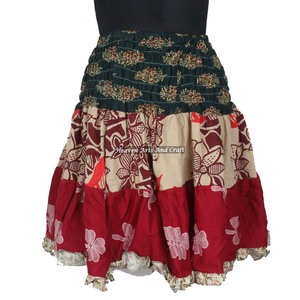 Gypsy Indian Patch Cotton Mini <b>Skirt</b> Breathable Boho Stylish Summer Wear with Hippy Bohemian Festival Appeal - Product Image 3