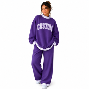 Women Oversized <b>Mock</b> <b>Neck</b> Sweatshirt and Wide Leg Pants Custom Letter Lounge Set Women's Custom Letter Two Piece Sweatshirt - Product Image 5