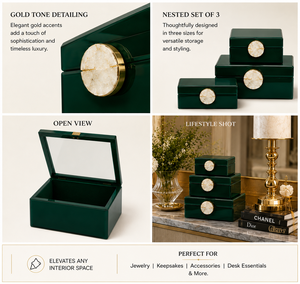 Luxury Olive Mirror <b>Glass</b> Decorative Storage Box Set Green Agate <b>Knob</b> Premium Jewelry Vanity Organizer Boxes Home Decor Lacquer - Product Image 6