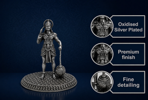 Idole de Hanuman en argent oxydé plaqué argent 999 de Jaipur Metals |   Statue religieuse gravée en laiton 100% |   6x4x8cm |   65g |   Décoration d'intérieur Pooja - Product Image 2