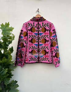 Women's Hand <b>Stitched</b> Suzani Quilted Jacket Ethnic Embroidered Winter <b>Coat</b> Full Sleeves Handmade Boutique Fashion Outerwear - Product Image 2