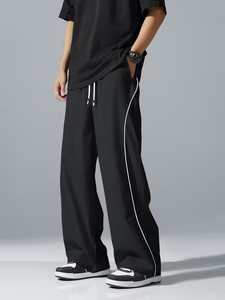 Pantalon de jogging décontracté pour homme, coupe ample et élastique, style urbain, léger en polyester, avec bandes latérales, poches et cordon de serrage - Product Image 5