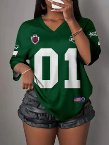 Nueva Camiseta de Mujer con Estampado Retro 01 Estilo Urbano, Cuello en V, Manga Corta, Estilo Deportivo, Jersey de Fútbol, Y2K, Holgada, Oversize - Product Image 2