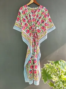 Vestido Kaftán Largo Holgado con Estampado Floral para Mujer, 100% Algodón, Ropa de Resort, Vestido Holgado y Cómodo - Product Image 3