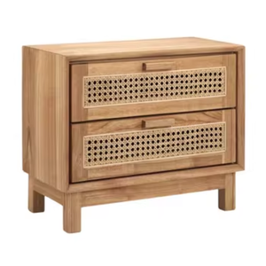 Teak Solid Wood Convertible Living Room Storage <b>Cabinet</b> with Wicker <b>Rattan</b> Accents Modern Style for Apartment Home Decor - Product Image 4