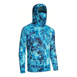 Camisa de Pesca con Capucha para Hombre, Manga Larga, Estampado Tie-Dye Azul, Protección UPF 50 Anti-UV, Material Poliéster - Product Image 1