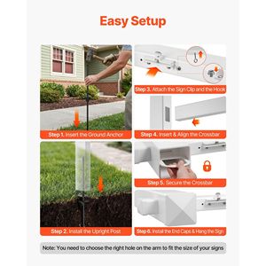 Confezione da 2 Pali per Cartelli Immobiliari in PVC Alti 1,8 m con Braccio da 91 cm, Supporto per Cartelli da Giardino e Prato, Facile Installazione, Resistente al Vento, Palo per Cartelli da 60 cm per Agenti Immobiliari - Product Image 5