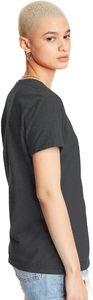T-shirt pour femme, noir, manches courtes, col rond, coupe classique, couleur unie, style décontracté, 100% coton, tissu jersey respirant - Product Image 5