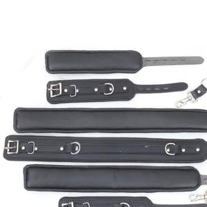 Juego de esposas de cuero genuino con correas para muñecas, tobillos y cuello para juegos de bondage BDSM - Product Image 4