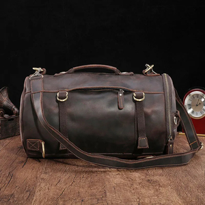 Genuine Leather <b>Duffel</b> <b>Bag</b> 30-40L with Adjustable Strap Zipper Closure Men's Casual Travel Backpack Solid Color Durable Canvas - Product Image 4