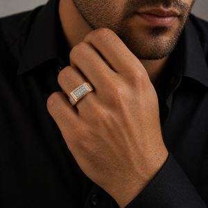 <b>Mens</b> 14KT Rose Gold Rectangular Cluster Cubic Zirconia Signet <b>Ring</b> Textured Side Detail Polished Statement Wedding Party Gift - Product Image 5