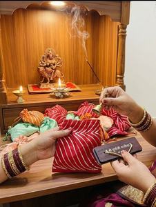 Exquisite Handcrafted Leheriya Potli Bags elegant Silver Gota Patti Work Versatile <b>Drawstring</b> <b>Pouches</b> - Product Image 2