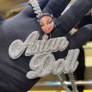 Custom Handmade Asian Doll Name Sign Moissanite Luxury Iced Pendant Hip Hop Bling Jewelry 925 <b>Silver</b> Custom <b>Initial</b> <b>Necklace</b> - Product Image 4