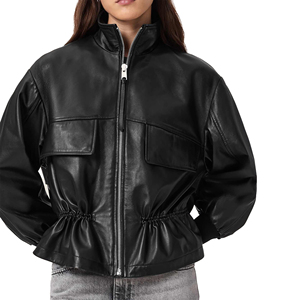 Ladies Real Shearling Leather <b>Jacket</b> <b>Women</b> Warm Winter Biker Slim Fit <b>Zip</b>-<b>Up</b> Customized Logo Factory Price Wholesale - Product Image 5