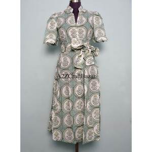 Robe midi en pur coton pour femme, imprimé floral fait main, style décontracté et élégant pour le quotidien et les fêtes, motif uni, style doux - Product Image 3