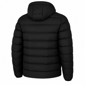 Chaqueta de Plumón con Capucha para Hombre, Negra, Ligera, con Cierre de Cremallera, Corte Regular, para Invierno y Actividades al Aire Libre, con Bolsillos, Color Sólido, Exterior de Poliéster - Product Image 2