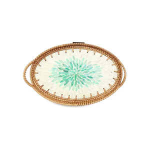 Handmade Mother Of Pearl Shell Inlay Serving Tray Decorative Lacquer Wooden Ottoman Tray With <b>Handles</b> Tabletop Platter For Home - Product Image 3