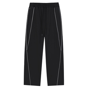100% Cotton Elastic Waist Casual Flat Front Reflection Striped Wide-Leg Sweatpants - Product Image 1