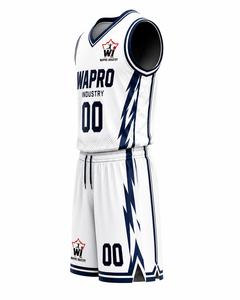 Ensemble uniforme de basketball Warpro Industry Thunder Strike Elite, maillot et short personnalisés pour équipe, kit en mesh de qualité professionnelle, bleu et blanc - Product Image 3