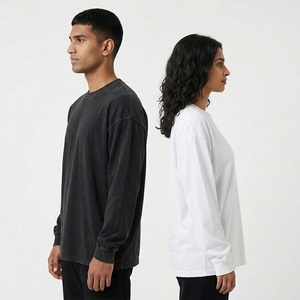 T-shirts amples à manches longues pour hommes et femmes, 300 GSM, 100% coton, col rond, style oversize, unisexe - Product Image 3